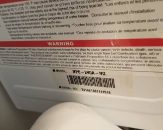 Navien tankless hot water heater model NPE-240A -NG