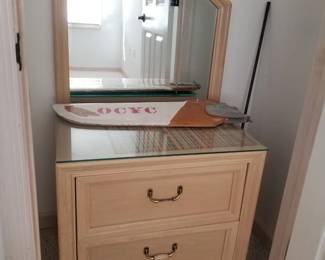 Queen bedroom suite: nightstand; mirror