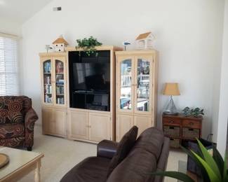 Flat screen TV; books and decor
