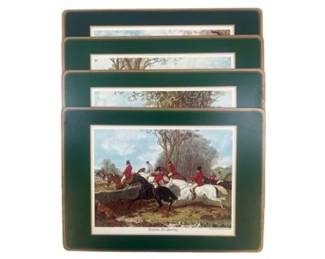 4 Vintage English Fox Hunting Cork-Backed Placemats By J.F. Herring