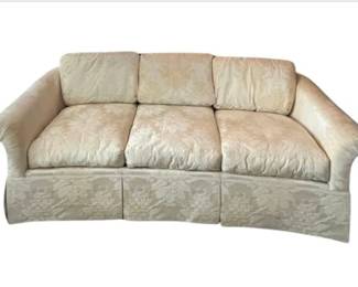 Crescent Shaped Three Cushion Sofa With Damask Upholstery