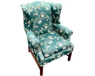Ethan Allen Chippendale Style Wing Chair With Cross Stretcher Base