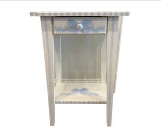 Hand Painted Accent Table With Drawer And Shelf, Whimsical Bow Design