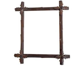 Eastlake Adirondack Carved Wood Frame With Leaves, Black Forest Style Tramp Art