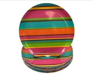 10 Melamine Striped Dinner Plates