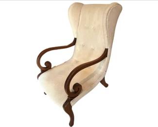 Open Arm Wing Chair With Mahogany Frame