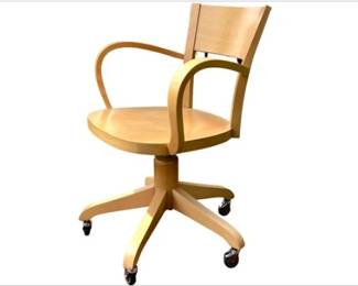 Retro Style Open Arm Wooden Desk Chair On Casters