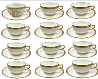Theodore Haviland Limoges France Cups And Saucers With Gold Rim - Set Of 12