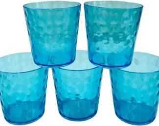 Set Of 5 Plastic Turquoise Tumblers With Dimpled Texture