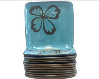 Pier 1 Stoneware Hibiscus Square Dinner Plates (12)