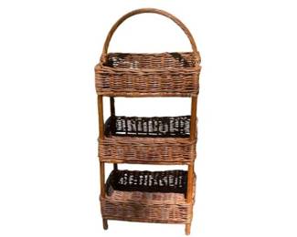 Three-Tiered Woven Wicker Basket Storage Unit