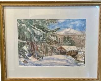 Original Painting By Artist Suzanne Dursin Cross - Covered Bridge Watercolor