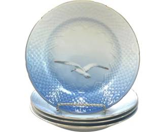 Denmark B&G (Bing & Grøndahl) Porcelain Seagull Gold Trimmed Plates (4)