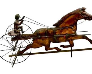 Vintage Copper Sulky Horse And Jockey Weathervane