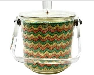 Vintage Needlepoint Insert Lucite Ice Bucket - Signed Styson