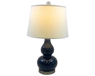 Navy Blue Double Gourd Glass Table Lamp With Beige Shade