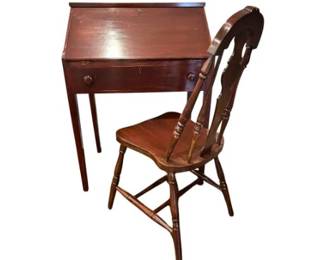 Vintage Mahogany Slant Front Secretary Desk With Chair