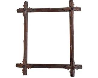 Eastlake Adirondack Carved Wood Frame With Leaves, Black Forest Style Tramp Art