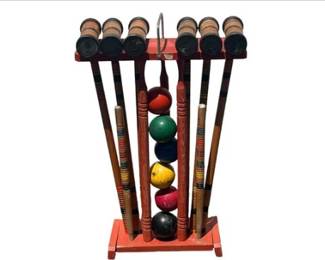 Vintage Croquet Set With Stand