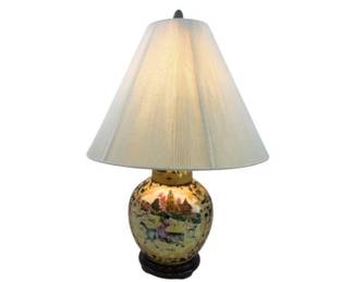 Vintage Chinese Porcelain Lamp With Hunting Scene
