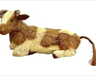 Decorative Collectible Cow Figurine Crafted From Natural Sisal Grass