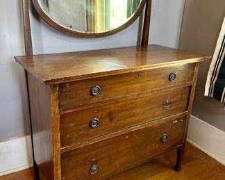 Antique Dresser w/ Beveled Oval Swivel Mirror