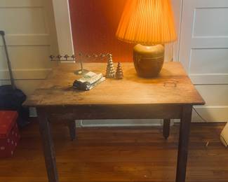 small vintage farm table on wheels