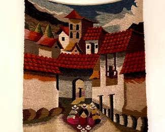  Vintage Folk Art - Hand-Woven Wool Tapestry (fiber art)
