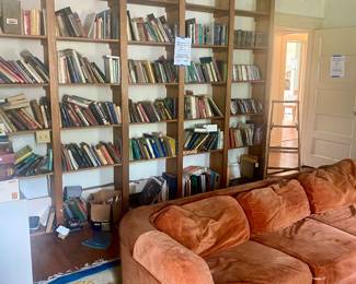1970s velvet couch. Books!