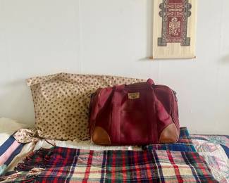 Vintage Lands End canvas and leather bag, Wool Blankets
