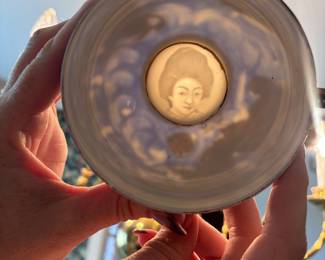Geisha Lithophanes in cup - Japanese Dragonware set