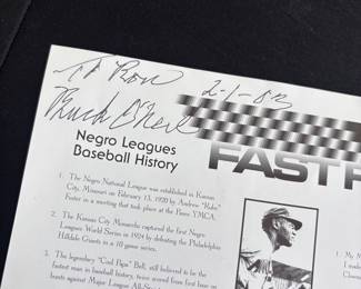 Buck o’Neil signed paper