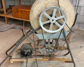 ANTIQUE GRINDING WHEEL STONE POWERED WORKS!