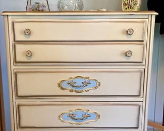 BEDROOM SET - ALL SOLD SEPARATELY,  FRENCH PROVINCIAL TALL CHEST, DRESSER WITH MIRROR & BED. BONNET COLLECTION