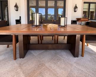 JANUS Et Cie Teak Dining Table With Power Coated Steel Base. Measures 88" L x 44" W.  Photo. 2 of 5. 