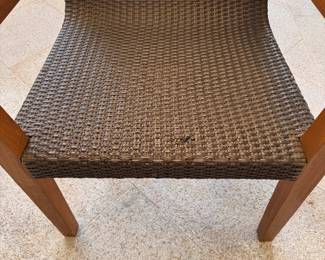 Set of 8 JANUS Et Cie Woven All-Weather Wicker Chairs. All Are In Great Condition But One Has A Slight Imperfection. Each Measures 20" W with 17" Seat Height. Photo 5 of 6.