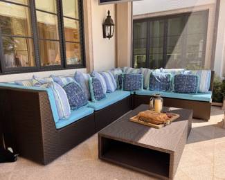 JANUS Et Cie Three-Piece Modular Sectional with Terry Cloth Upholstered Cushions - EXCELLENT CONDITION. Measures 128" x 91" x 36" D As Pictured.  