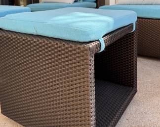 JANUS Et Cie Ottoman with Terry Cloth Upholstered Cushion - 2 Available. EXCELLENT CONDITION. Each Measures 18.5" x 18.5" x 18.5" H. Photo 2 of 4.