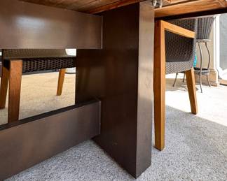 JANUS Et Cie Teak Dining Table With Power Coated Steel Base. Measures 88"L  x 44" W.  Photo. 4 of 5. 