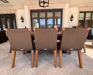 Set of 8 JANUS Et Cie Woven All-Weather Wicker Chairs. All Are In Great Condition But One Has A Slight Imperfection. Each Measures 20" W with 17" Seat Height. Photo 1 of 6.