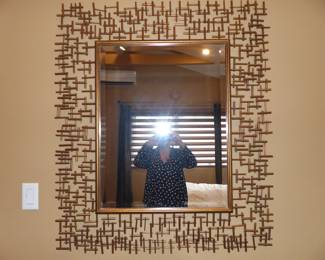 Modern abstract gold metal framed mirror