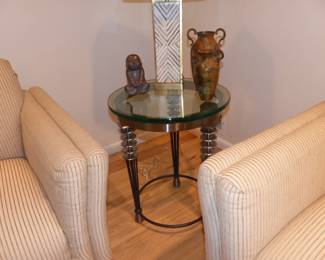 Small side table, lamp, bric-a-bac