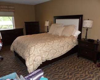 Queen size bedroom set with bed, dresser, chest, pair of night tables
