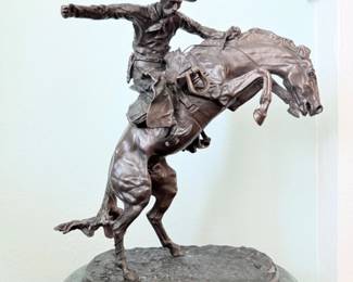 3 FredericRemingtonBroncoBusterBronzeSculptureonMarbleBase