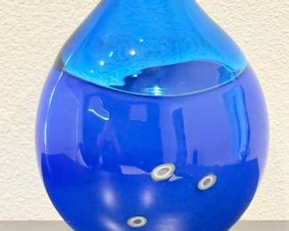 90 HandBlownCobaltBlueStudioArtGlassVaseMillefioriBubbleForm