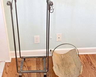 35 WroughtIronLogHolderBrassMetalLogBasketWoodenBellow