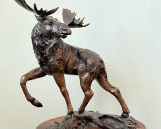 7 BronzeMooseSculpture18LodgeCabinDecoronWoodBase