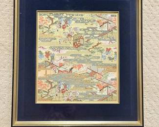 23 FramedJapaneseGoldSilkThreadTapestry