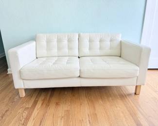 28 IkeaWhiteLeather2SeatSofawWoodenLegs