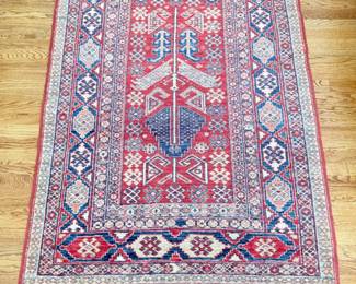 17 HandKnottedKazakStyleWoolRug50x69RedBlueGeometric
